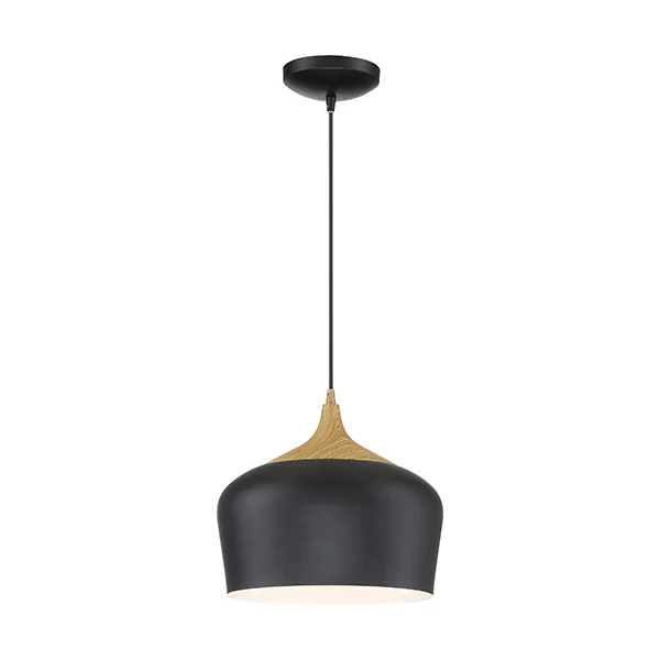 Blend 1- Light Wide LED Pendant, Black with Wood Grain