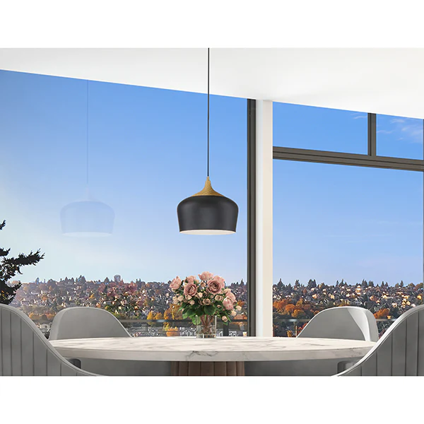 Blend 1- Light Wide LED Pendant, Black with Wood Grain - Image 3