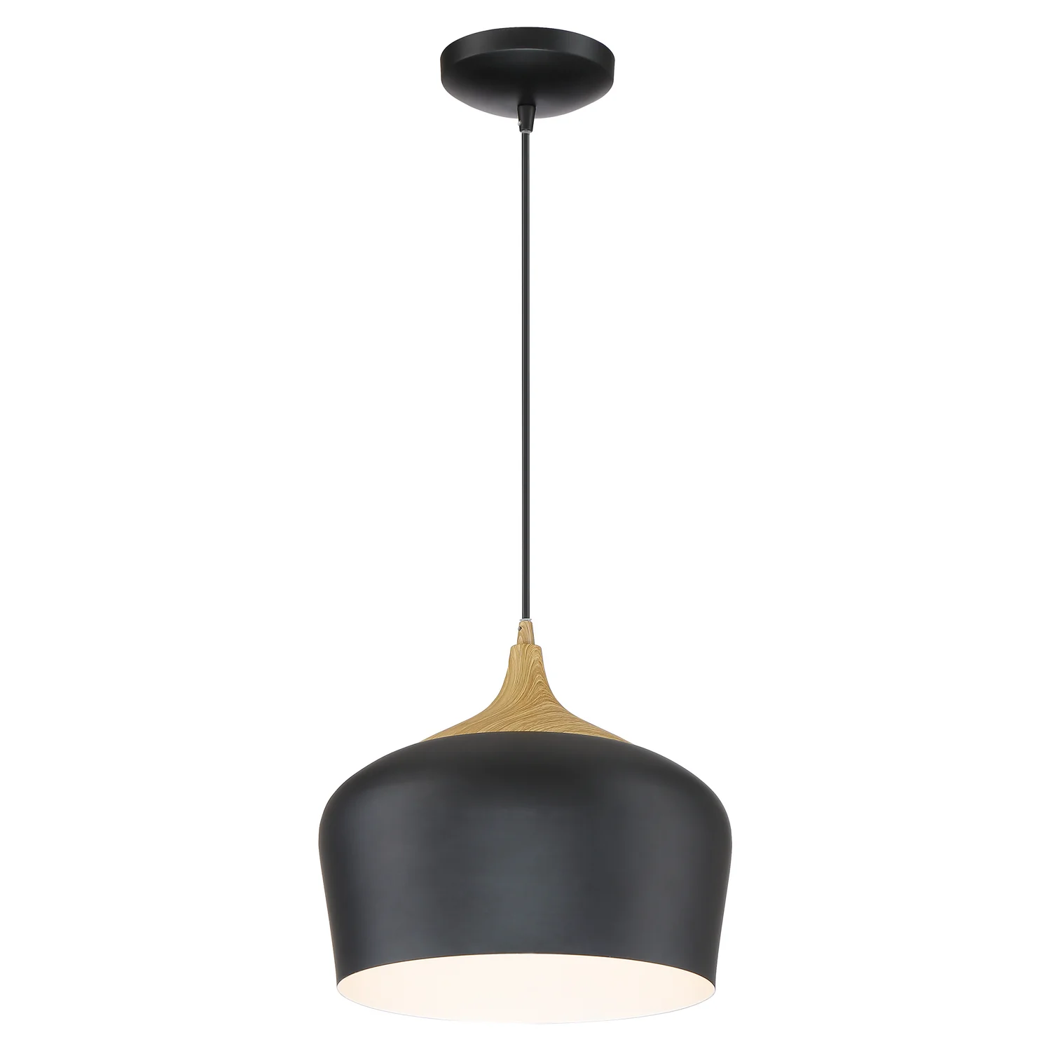 Blend 1- Light Wide LED Pendant, Black with Wood Grain - Image 4