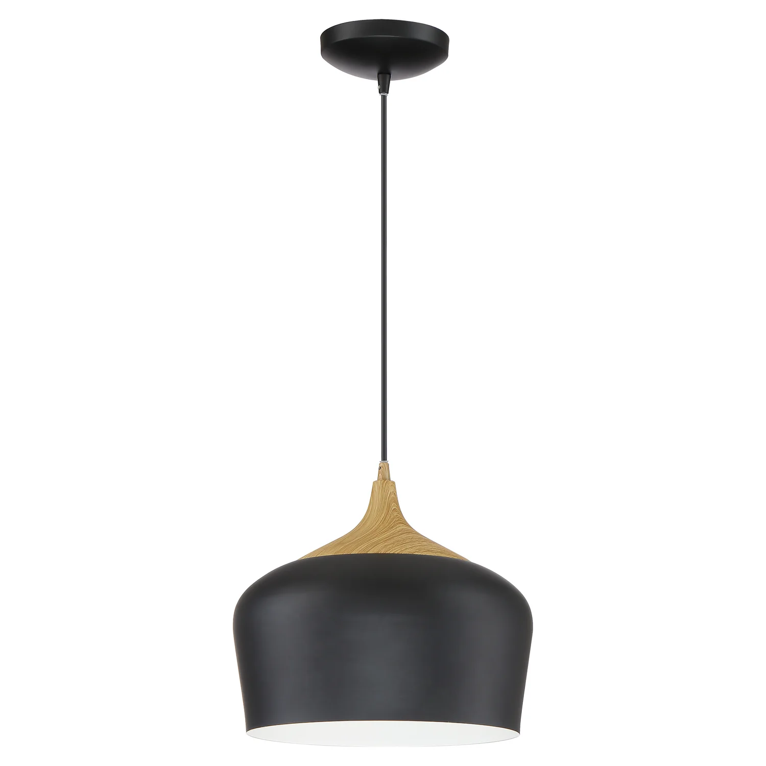 Blend 1- Light Wide LED Pendant, Black with Wood Grain - Image 5