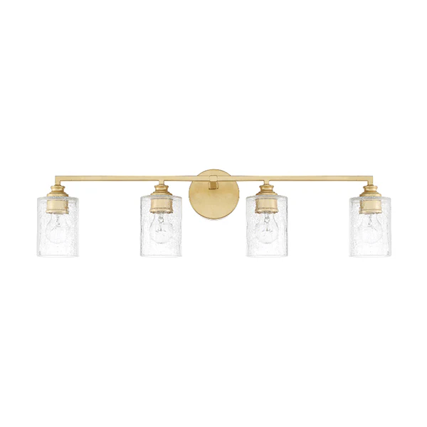 Milan 4-Light Bathroom Vanity Light with Clear Glass Shade, Capital Gold