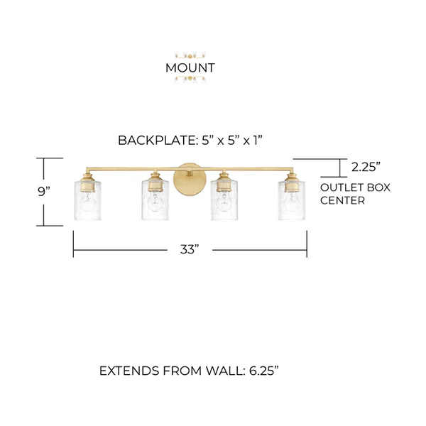 Milan 4-Light Bathroom Vanity Light with Clear Glass Shade, Capital Gold - Image 2