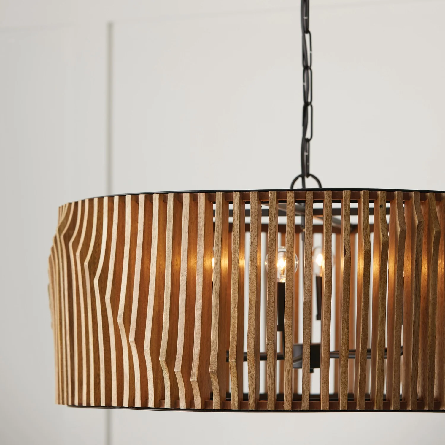 32.25 in W x 14-1/2 in H 6-Light Pendant Handcrafted of Light-Stained Wood and Matte Black Frame - Image 4