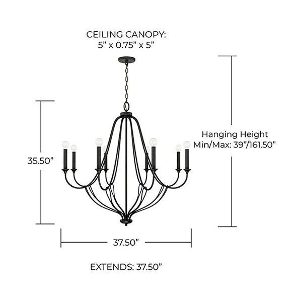 Bentley 8-Light Large Chandelier, Black Iron - Image 2