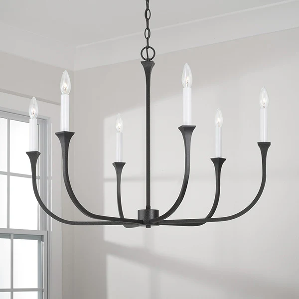 Decklan 6-Light Medium Chandelier, Black Iron - Image 3