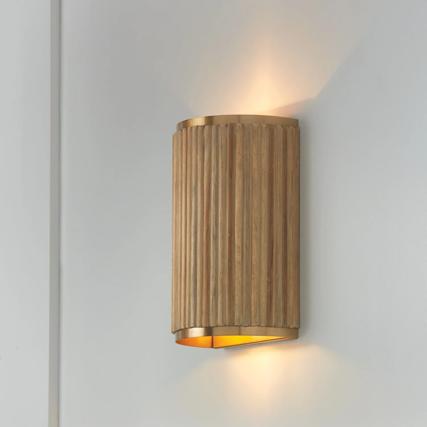 Donovan 2-Light Wall Sconce with White Fabric Shades, White Wash/Matte Brass - Image 5