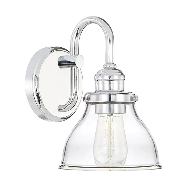 Baxter 1-Light Wall Sconce with Clear Glass Shade, Chrome