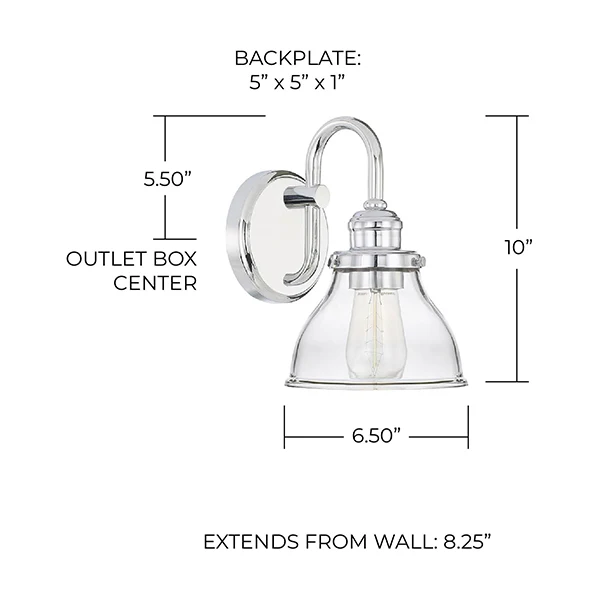 Baxter 1-Light Wall Sconce with Clear Glass Shade, Chrome - Image 2