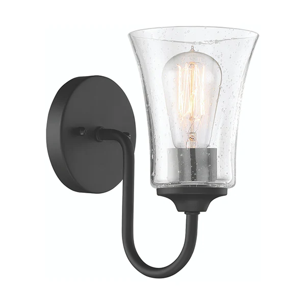 Gwyneth 1-Light Wall Sconce with Clear Seedy Glass Shade, Flat Black - Image 2