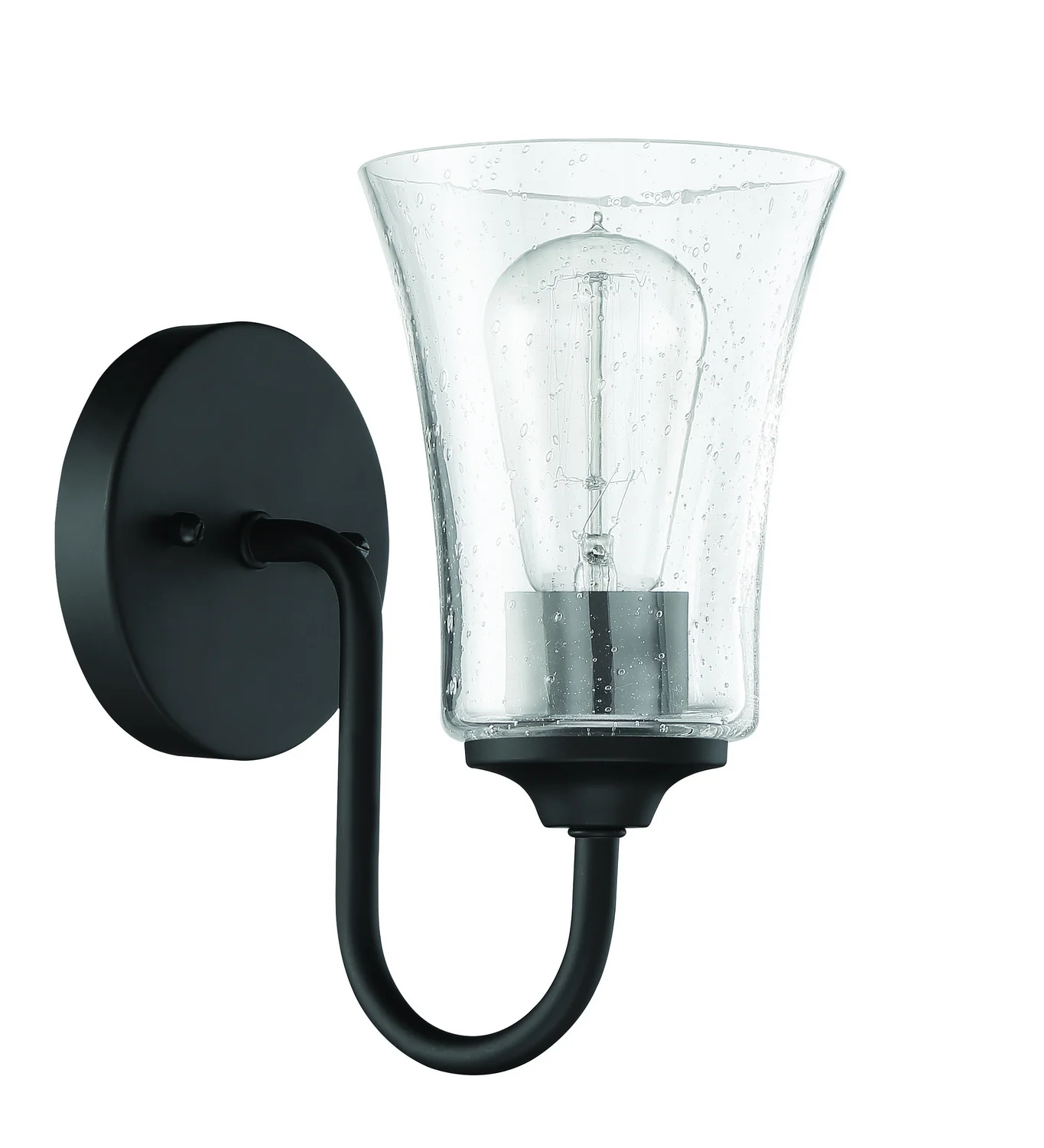 Gwyneth 1-Light Wall Sconce with Clear Seedy Glass Shade, Flat Black - Image 3