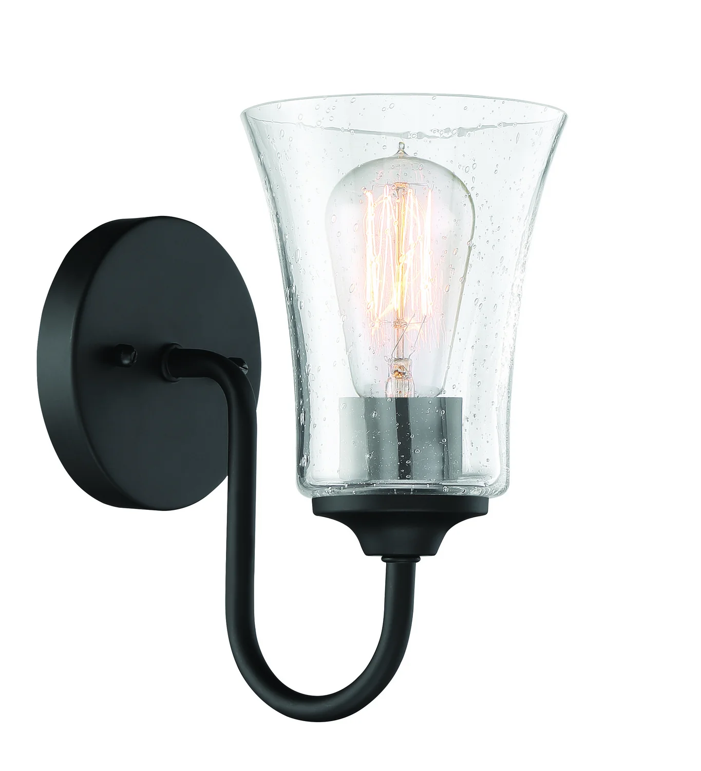 Gwyneth 1-Light Wall Sconce with Clear Seedy Glass Shade, Flat Black - Image 4