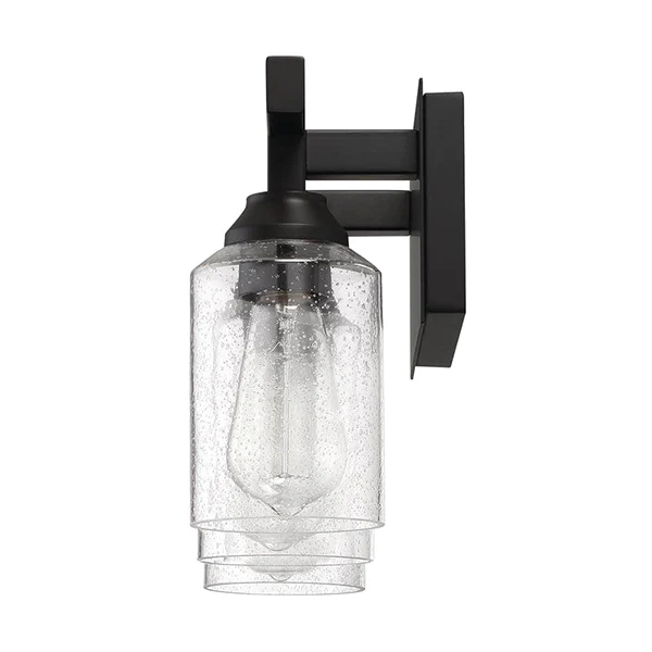 Chicago 3-Light Bathroom Vanity Light with Clear Seedy Glass Shade, Flat Black - Image 2