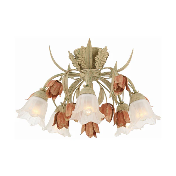 Southport 5-Light Floral Semi-Flush Mount Ceiling Light, Sage Rose