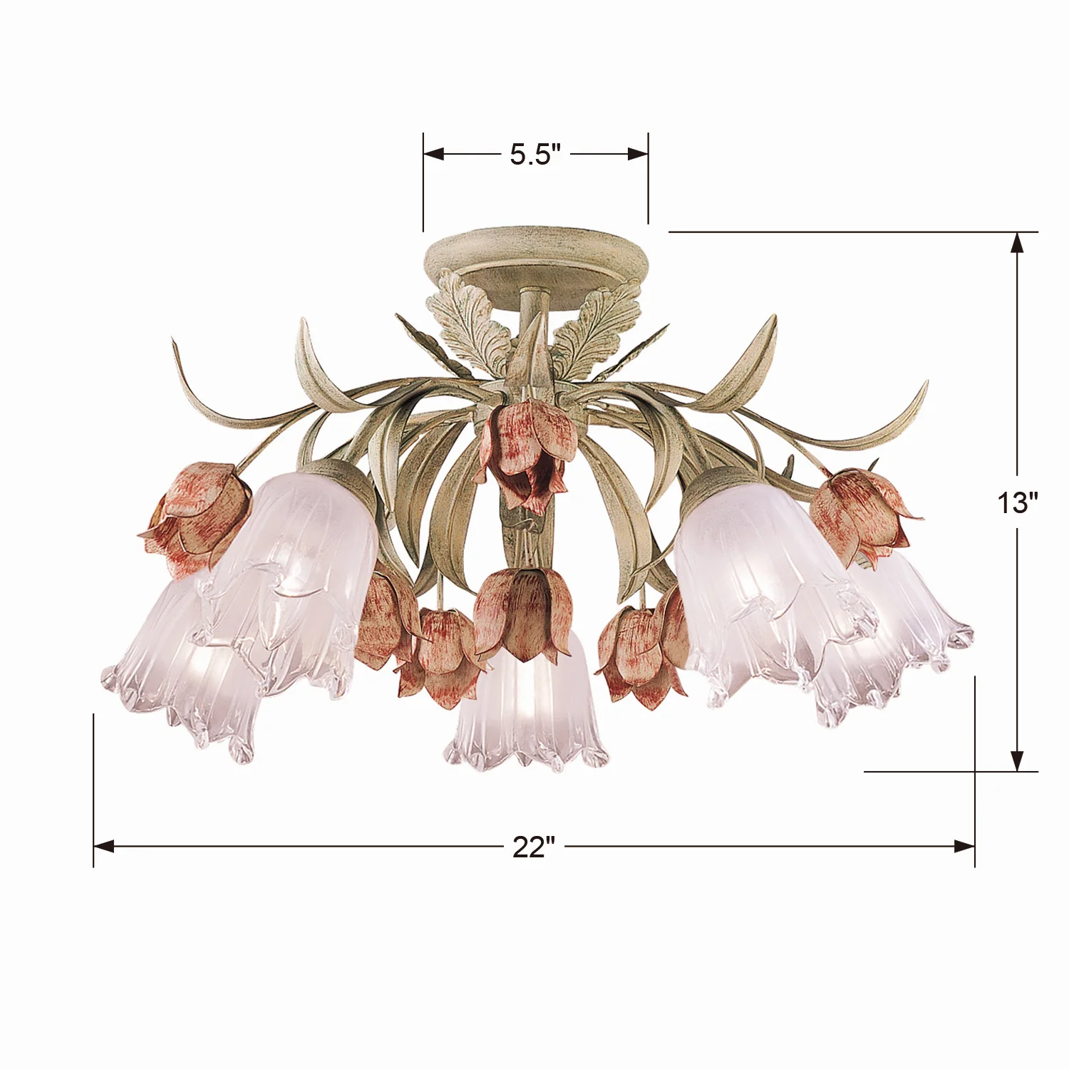 Southport 5-Light Floral Semi-Flush Mount Ceiling Light, Sage Rose - Image 4