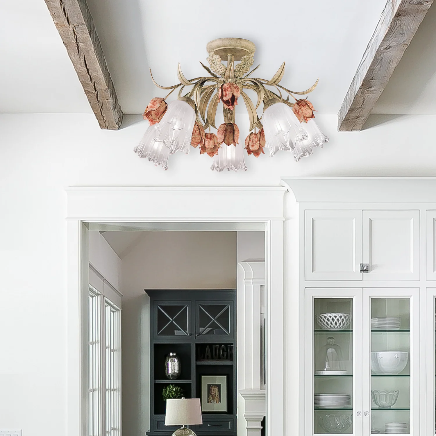 Southport 5-Light Floral Semi-Flush Mount Ceiling Light, Sage Rose - Image 5