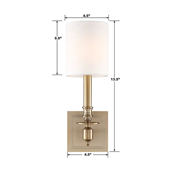 Lloyd 1-Light Wall Sconce with White Fabric Shade, Aged Brass - Image 2