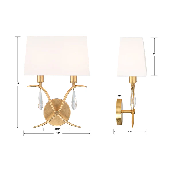 Rollins 2-Light Wall Sconce with White Fabric Shade, Antique Gold - Image 2