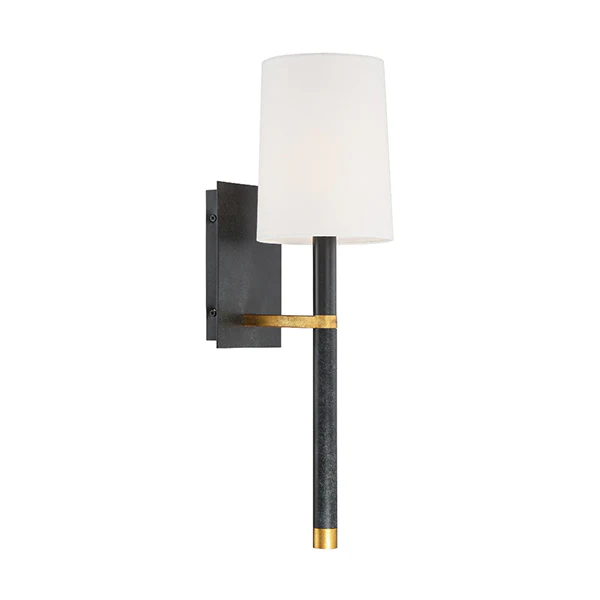 Weston 1-Light Wall Sconce with White Fabric Shade, Antique Gold