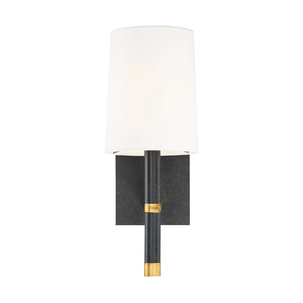 Weston 1-Light Wall Sconce with White Fabric Shade, Antique Gold - Image 2