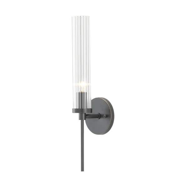 Bellings 1-Light 18-1/4 in Wall Sconce with Fluted Clear Glass Shade, Oil Rubbed Bronze