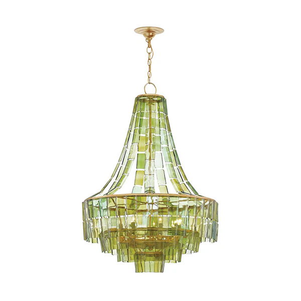 Vintner 7-Light Chandelier, Green/Contemporary Gold Leaf