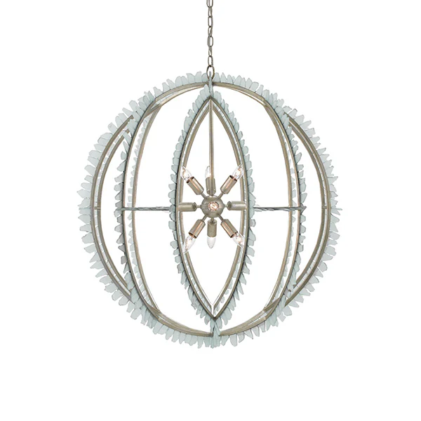 Saltwater 9-Light Orb Chandelier, Seaglass/Contemporary Silver Leaf