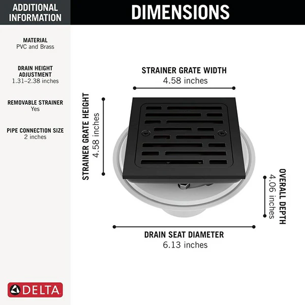 Decorative 4 in Square Tile-In Shower Drain - Image 11