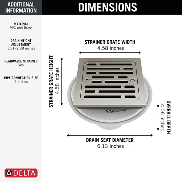 Decorative 4 in Square Tile-In Shower Drain - Image 8