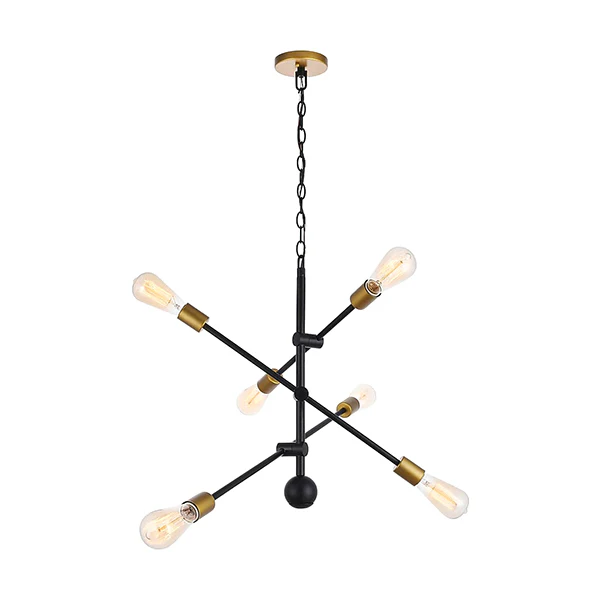 Axel 6-Light Chandelier, Black/Brass Interior
