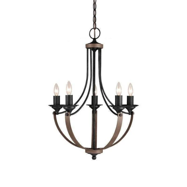 Corbeille 5-Light 22 in Wide Taper Candle Chandelier, Stardust/Cerused Oak