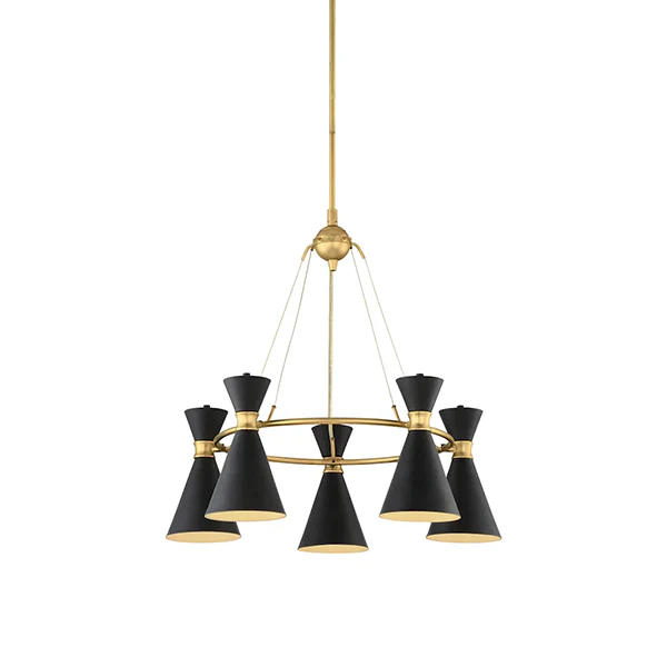 Conic 5-Light Wide Ring Chandelier with Steel Shades, Matte Black/Honey Gold - Image 2