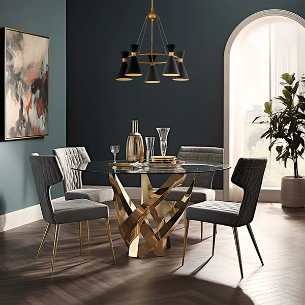 Conic 5-Light Wide Ring Chandelier with Steel Shades, Matte Black/Honey Gold - Image 3