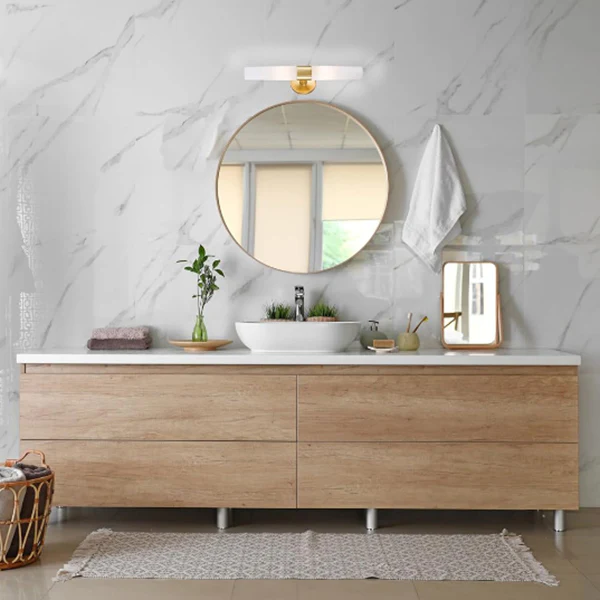 Saber 2-Light Bathroom Vanity Light with Opal Glass Shade, Honey Gold - Image 3