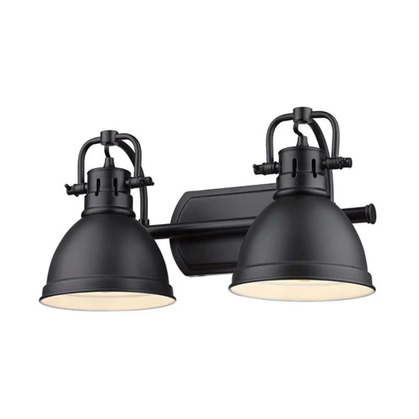 Duncan 2-Light 17 in Bathroom Vanity Light with Black Metal Shade, Matte Black