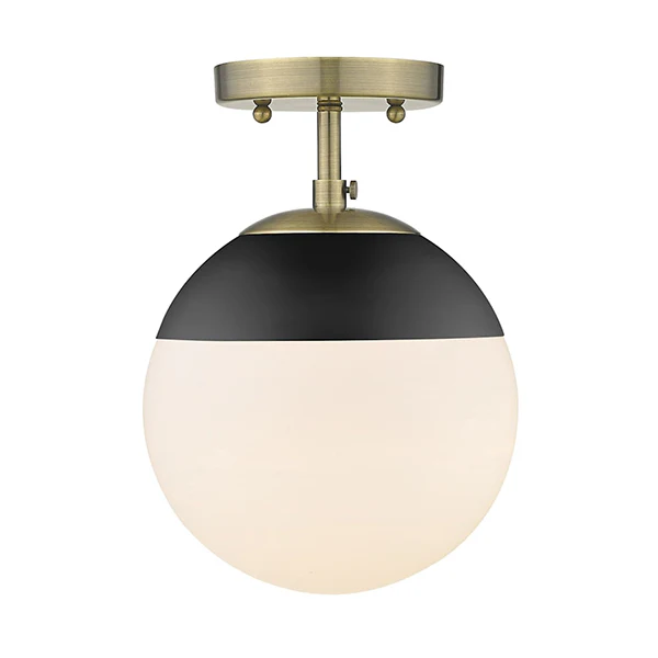 Dixon 1-Light Semi-Flush Mount Ceiling Light, Aged Brass