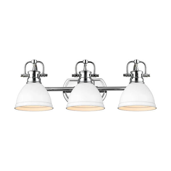 Duncan 3-Light Bathroom Vanity Light with White Metal Shade, Chrome