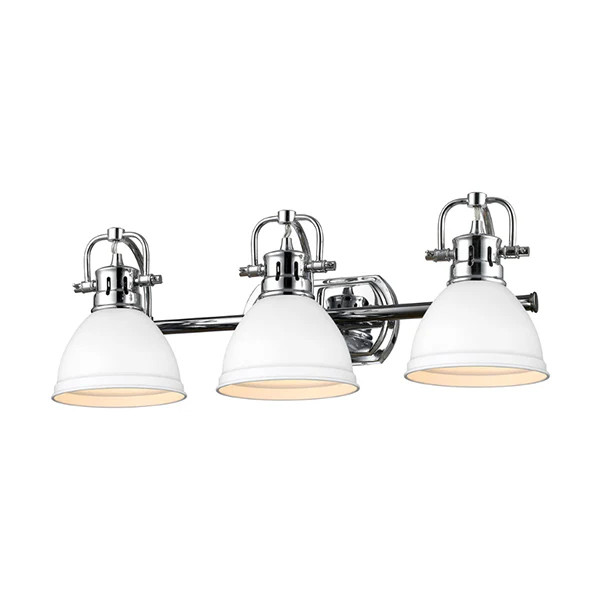 Duncan 3-Light Bathroom Vanity Light with White Metal Shade, Chrome - Image 2