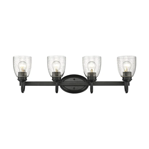 Parrish 4-Light Bathroom Vanity Light with Clear Seedy Glass Shade, Matte Black