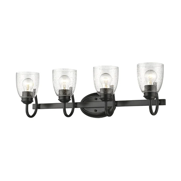 Parrish 4-Light Bathroom Vanity Light with Clear Seedy Glass Shade, Matte Black - Image 2