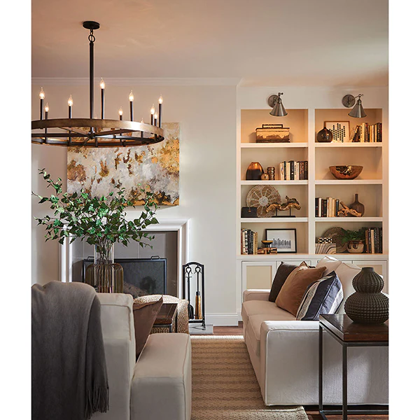 Wells 9-Light Medium Single-Tier Chandelier, Weathered Brass/Black Accent - Image 2