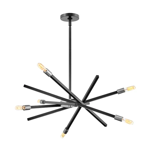 Archer Medium Adjustable Single Tier Chandelier, Satin Black/Brushed Nickel