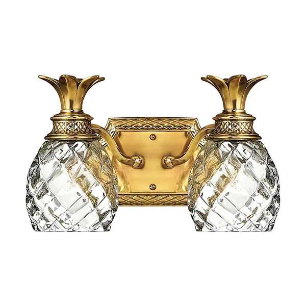 Plantation 2-Light Bathroom Vanity Light with Glass Shade, Burnished Brass