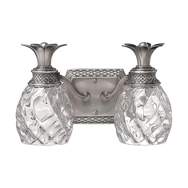 Plantation 2-Light Bathroom Vanity Light with Glass Shade, Polished Antique Nickel