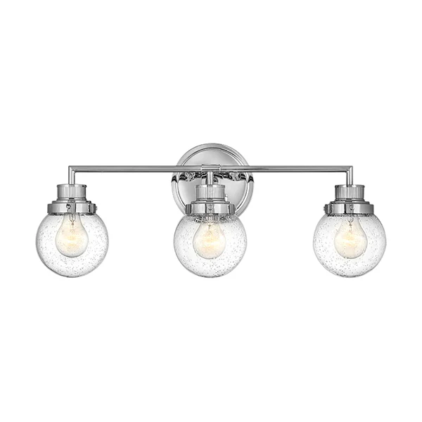 Poppy 3-Light Bathroom Vanity Light with Clear Seedy Glass Shade, Chrome
