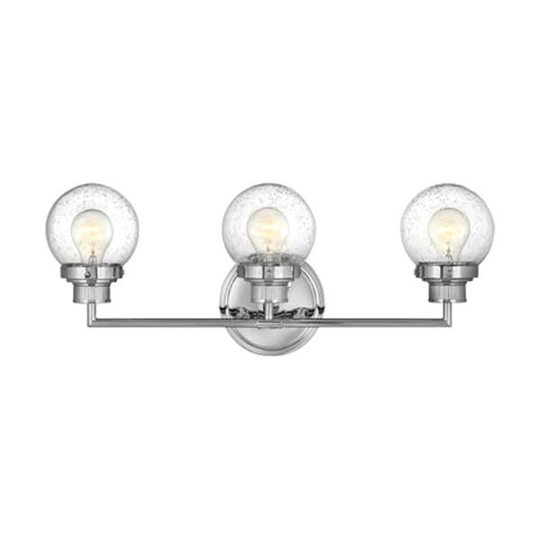 Poppy 3-Light Bathroom Vanity Light with Clear Seedy Glass Shade, Chrome - Image 2