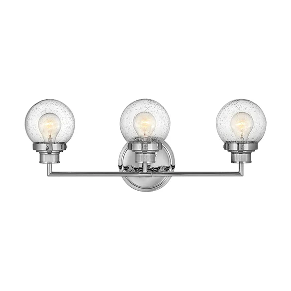 Poppy 3-Light Bathroom Vanity Light with Clear Seedy Glass Shade, Chrome - Image 3