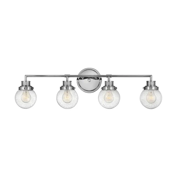 Poppy 4-Light Bathroom Vanity Light with Clear Seedy Glass Shade, Chrome