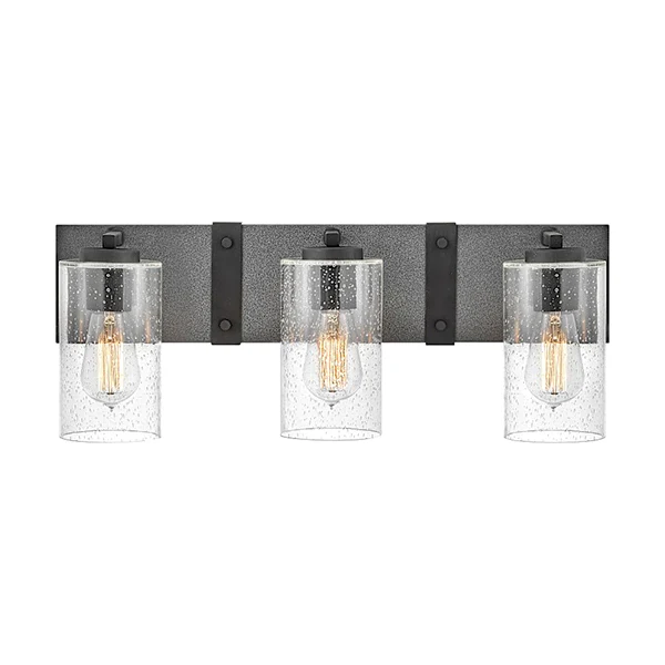 Sawyer 3-Light Bathroom Vanity Light with Clear Seedy Glass Shade, Aged Zinc
