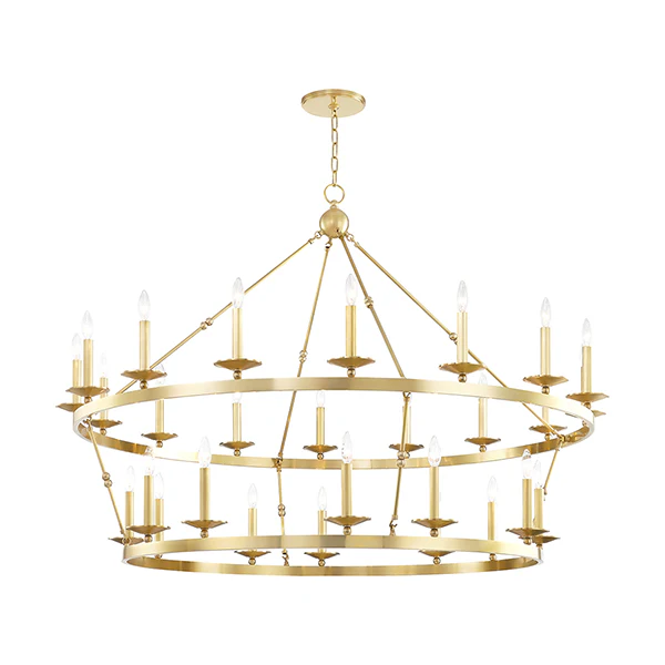Allendale 28-Light 58 in Wide Two-Tier Candle Chandelier, Aged Brass