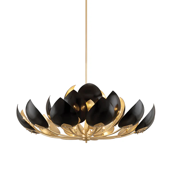 Lotus 21-Light 54 in Wide Abstract Chandelier, Gold/Black